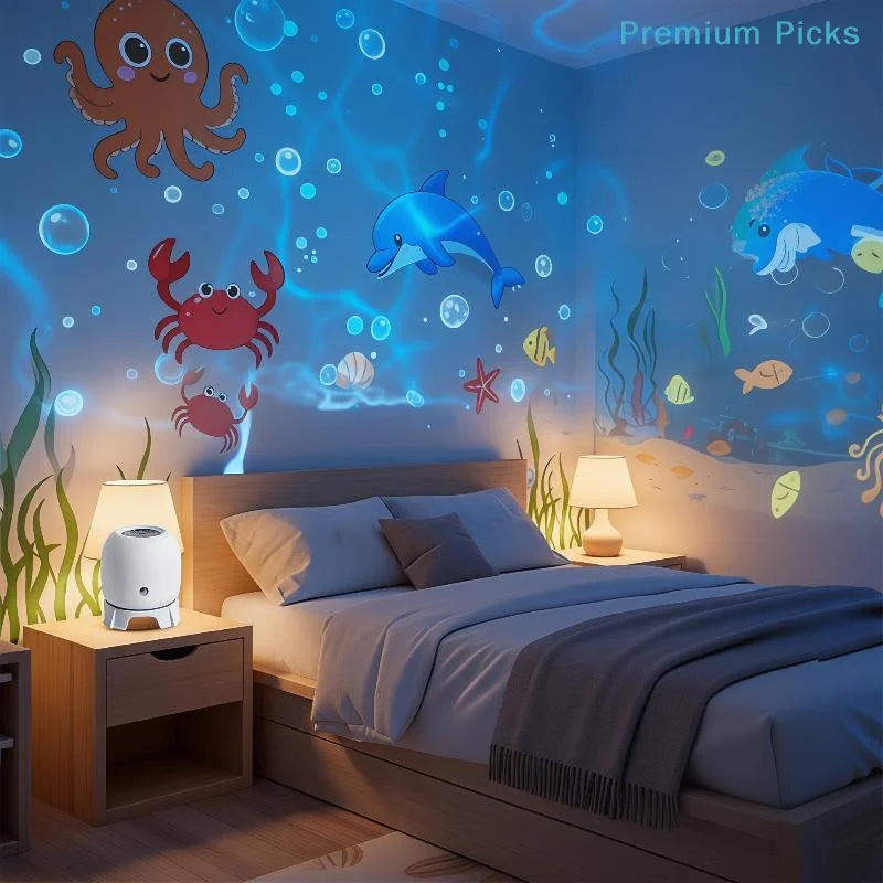 portableLED Ocean Projector Light 360° Rotating Dynamic Ambient Lamp USB Powered Portable Night Light for Outdoor Picnic Decor