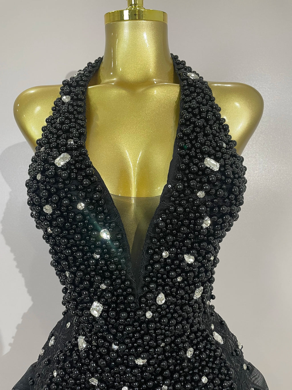 High Quality Luxury Shiny Diamonds Pearl Flowers Deep V Halter Short Dress Women Celebrate Eveing Celebrity Birthday Party Dress