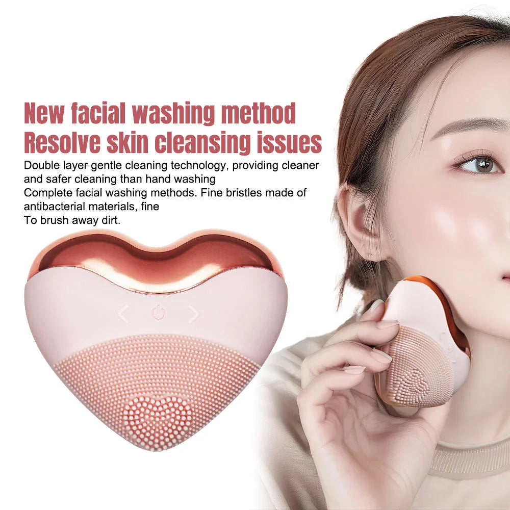 Factory Direct Love Heart Shaped Silicone Waterproof Vibrating Massage Face Cleansing Brush