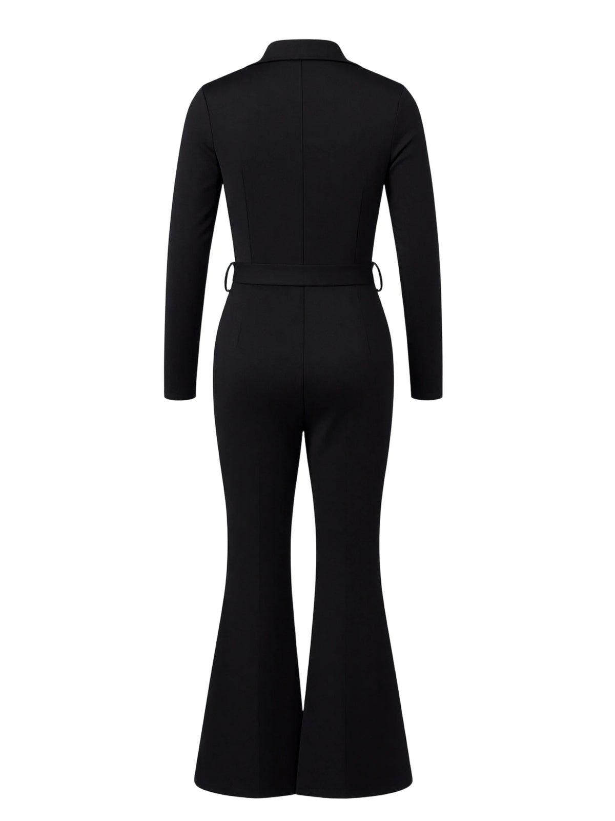 Women's Flare Pants Jumpsuit Solid Color Long Sleeve Lapel V-Neck Button Down Slim Fit Rompers with Belt