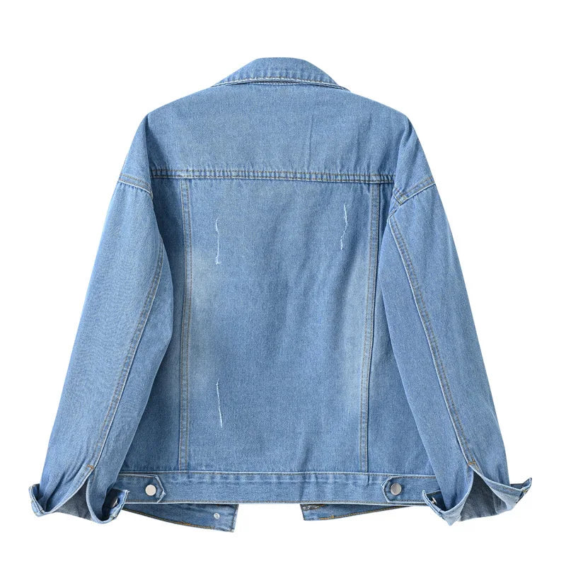 Pink Denim Jacket Women's Spring Autumn Single-breasted Lapel Coat Fashion Green Black Red Blue Outerwear Female Jean Overcoat