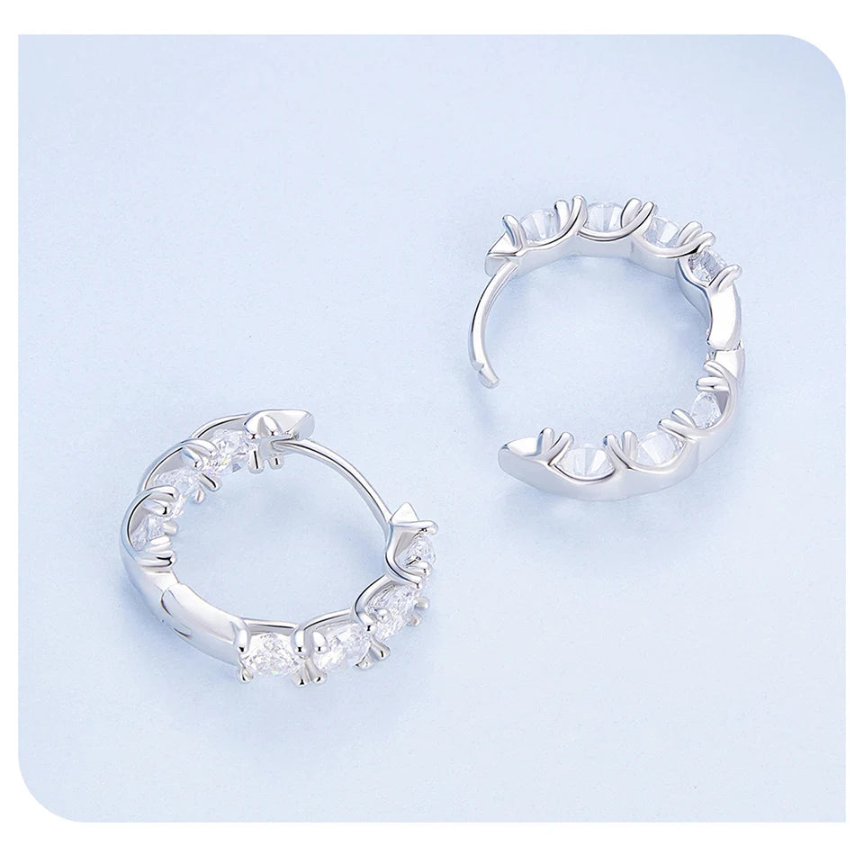 WOSTU Real 925 Sterling Silver Full of Zircon Circel Hoop Earrings For Women S925 Wedding Round Crystal Pendientes Jewelry Gift