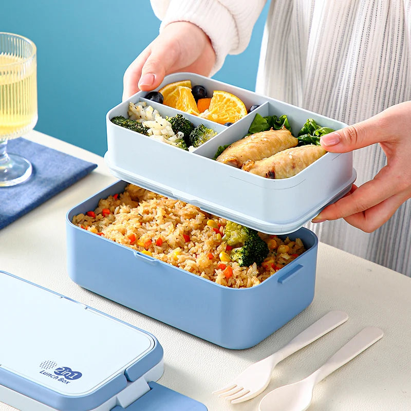 Picnic Lunch Box Bamboo Fiber 3in1 Double Layer Microwavable Bento Box Food Storage Containers school Child Lunch Boxes for Kids