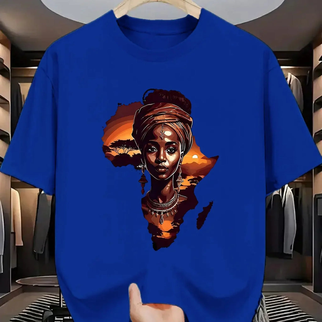 Men's "African Queen & Continent" Graphic T-Shirt 100% Cotton Hot Sale Cultural Tee