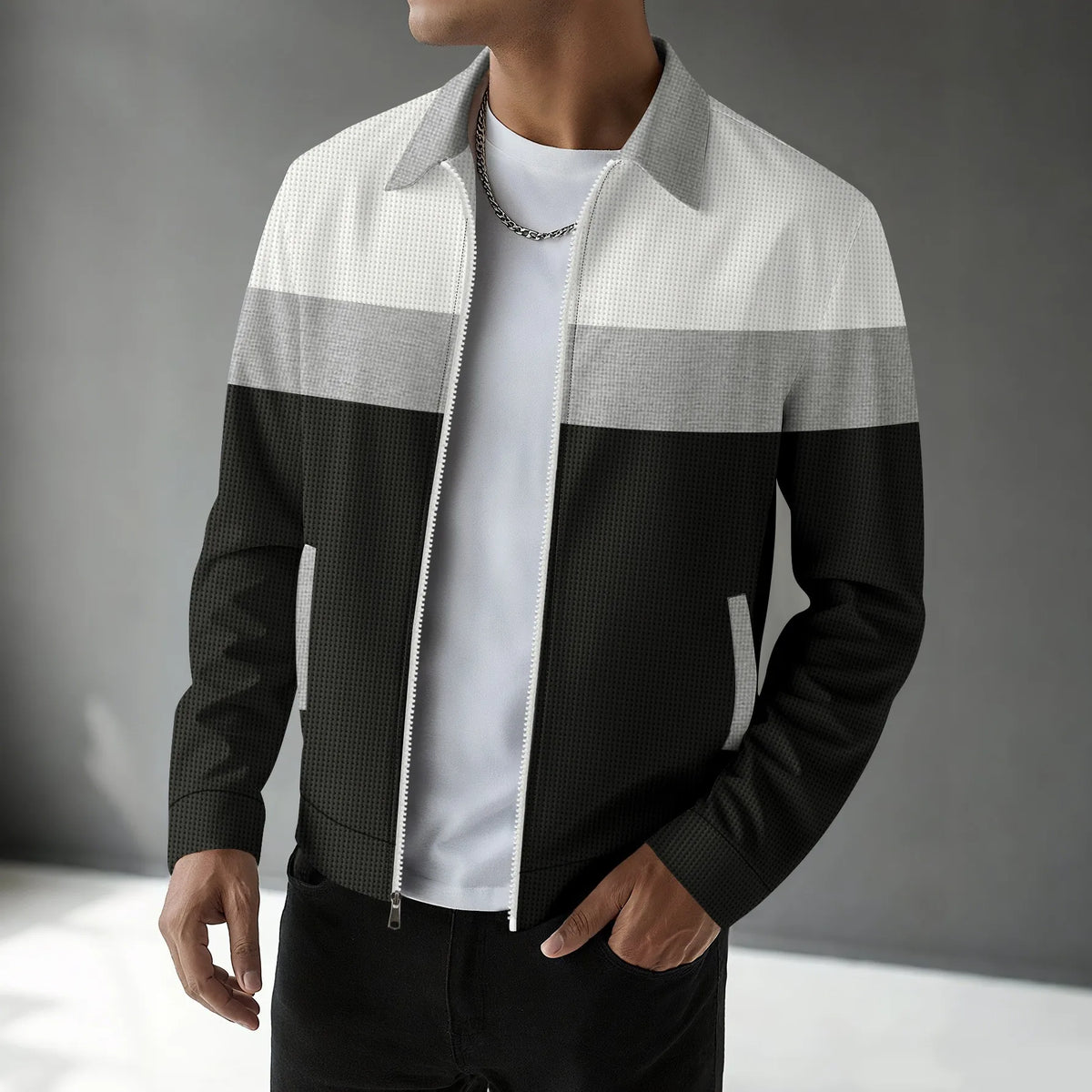 Spring and autumn new trend casual men's jacket with waffle pattern, multi-color zipper long-sleeved coat