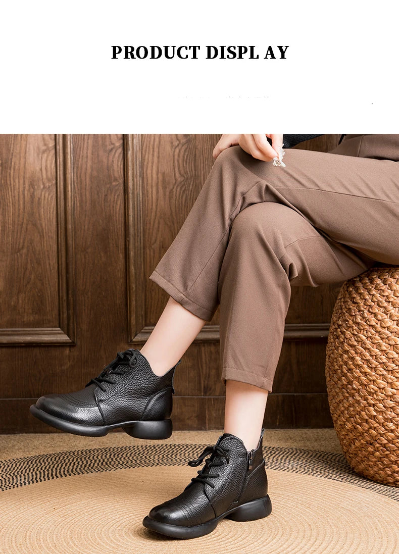 GKTINOO Women Autumn Boots Cowhide Ankle Boots 2025 Winter Retro Casual Genuine Leather Mother Boots Fur Keep Warm Low Heel 41