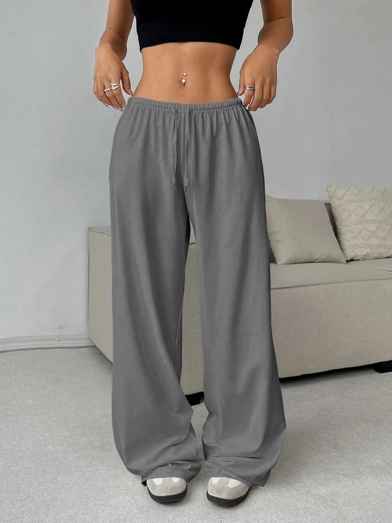 2026 Women's Casual Four Seasons Comfortable Loose Woman Pants Solid  Drawstring Elastic Belt Wide Leg Running Chic Women Pants