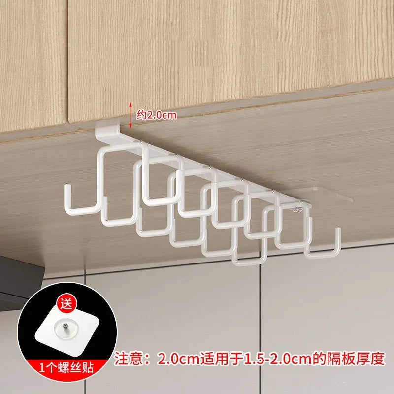 Kitchen Hanging Organizer Rack with Hooks Under Cupboard Paper Towel Rags Hanger Cutting Board Pot Cover Holder Storage Shelf