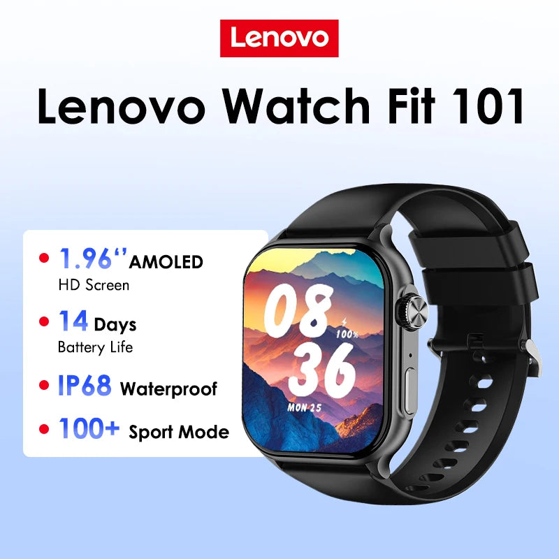 Original LENOVO Smart Watch 1.96'' HD AMOLDE IP68 Waterproof Fitness Tracker Bluetooth 5.4 Phone Calls Smartwatch for Men Women