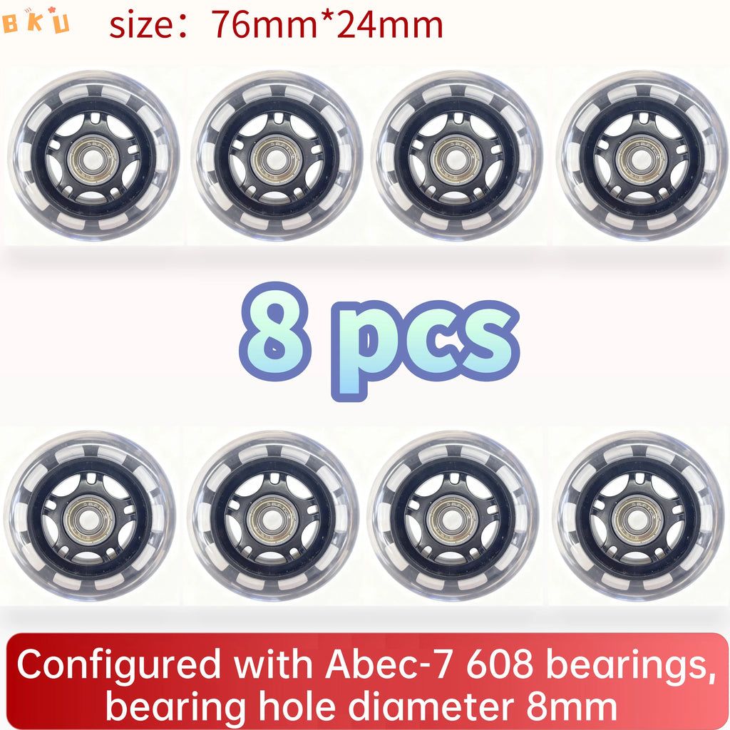 8-Piece PU Replacement Wheels 76mm(3") with ABEC-7 Bearings, PP+PU Material Fit Inline Skates/Kids Scooters/Strollers/Luggage