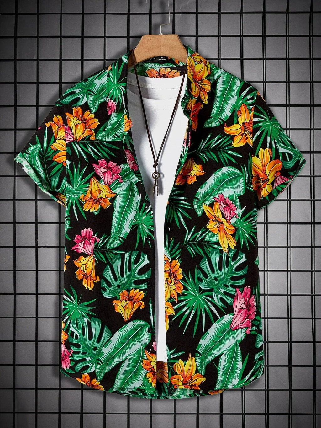 Hawaiian Style Fresh Coconut Print Men's Short-sleeved Fashion Shirt Men's Summer Outdoor Vacation Fashion Short-sleeved Shirt
