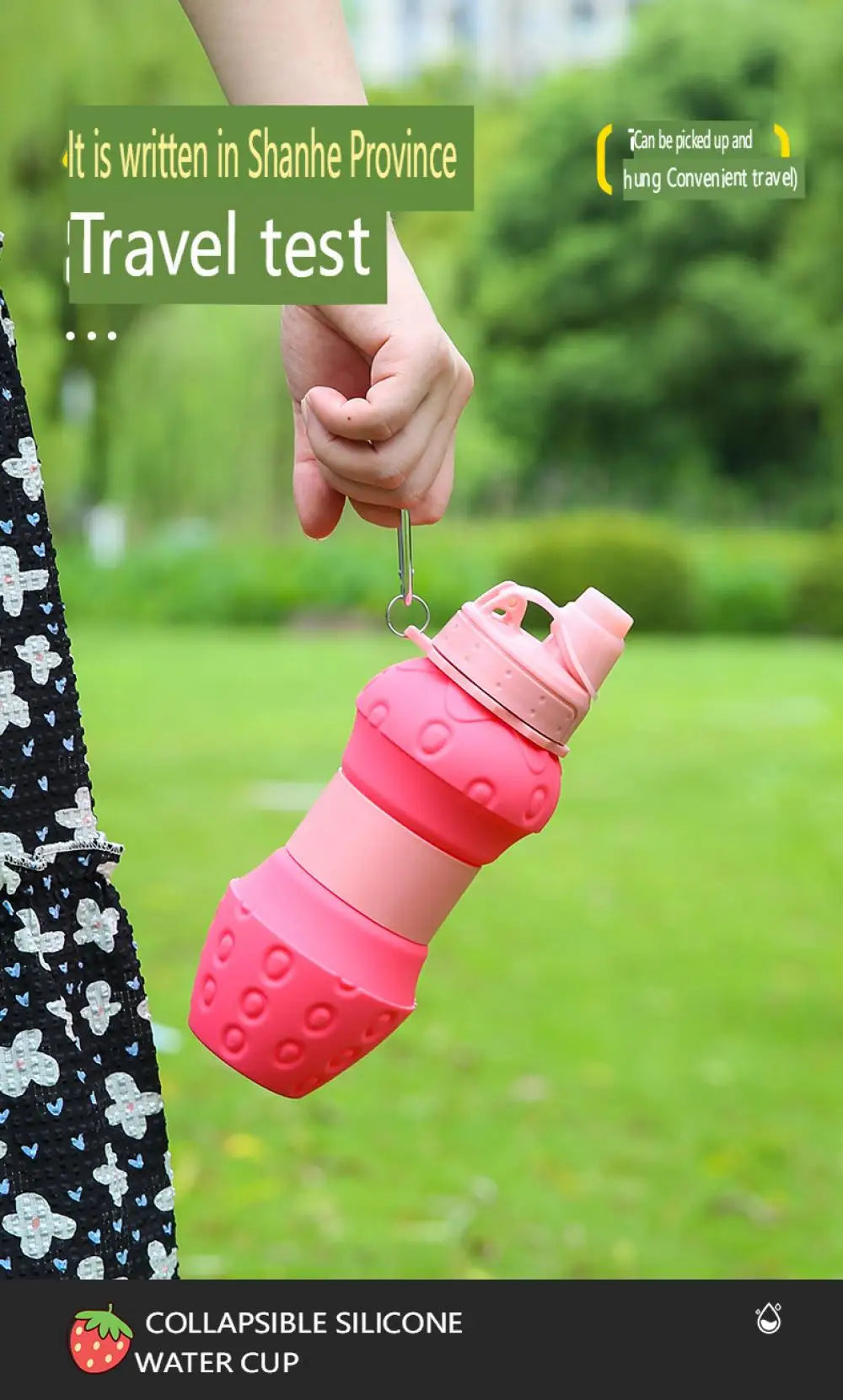 Portable Foldable Sports Water Bottle 600Ml Travel Sports Bottle Strawberry Shaped Water Bottle Kids Silicone Telescopic Cup