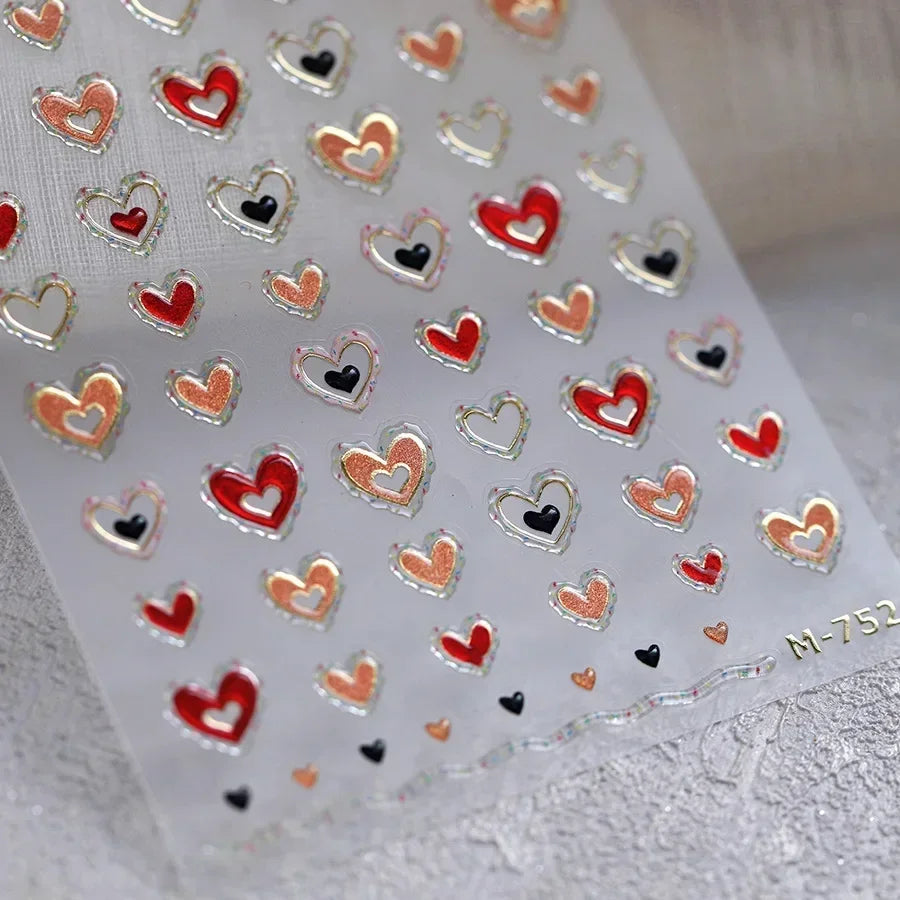 5D Gradient Love Gem Glitter Love Heart Colorful Cat's Eye Rhinestone Soft Self Adhesive Nail Art Stickers Shiny Manicure Decals