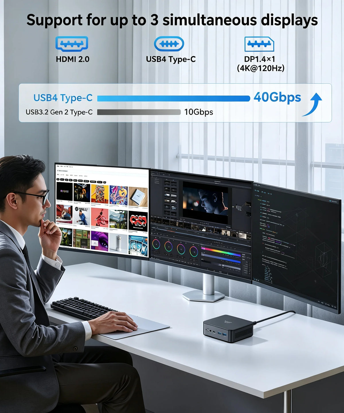 NIPOGI Mini PC AMD Ryzen 3 3250U Desktop Mini Computers 8GB RAM 256GB M.2 SSD WiFi 5, BT 4.2,DUAL 4K Display Windows 11 Pro