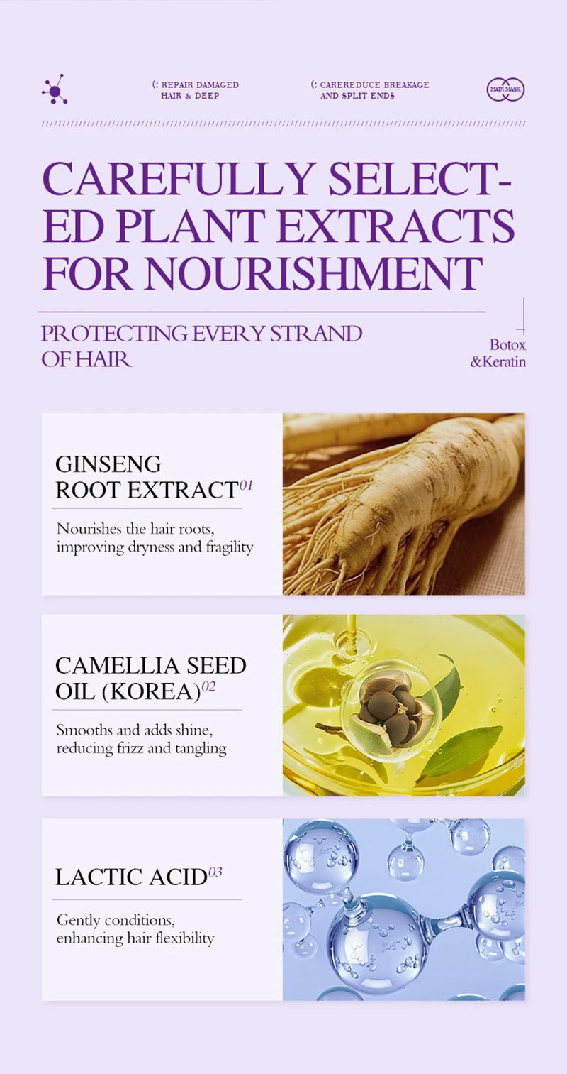 Magical 5 Second Keratin Hair Mask Repair Damage Frizzy Soft Smooth Shiny Hair Deep Moisturize Hair Treat Repair Hair Care Mask