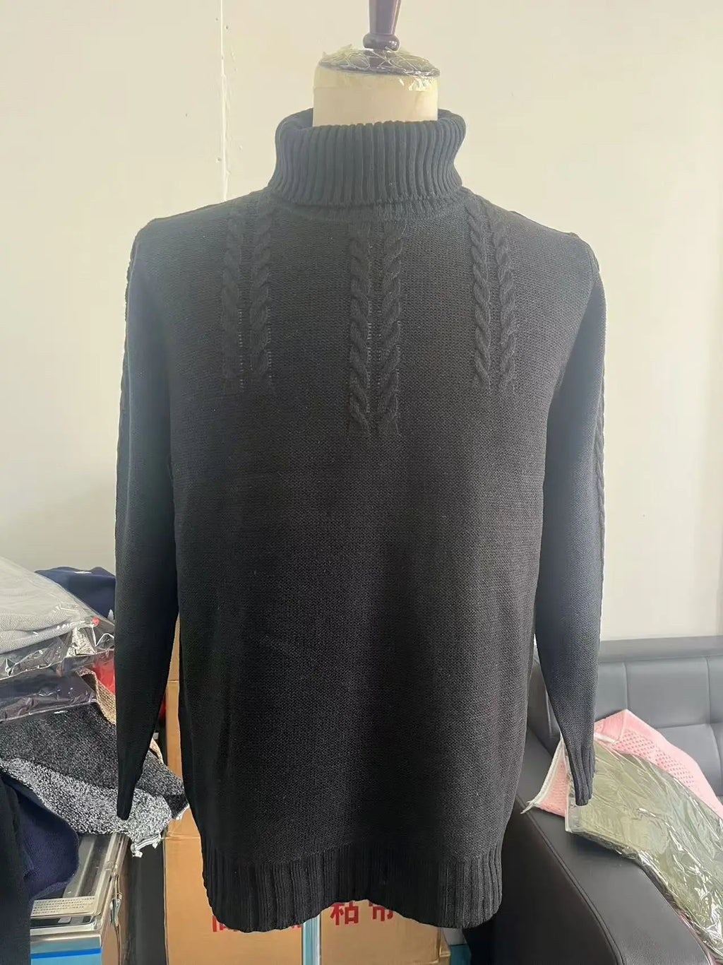 Pullovers Men Tops Turtleneck Sweaters Solid Knit Full Sleeve Casual Slim Fit Top Streetwear Thick Splice Sweater Autumn Winter