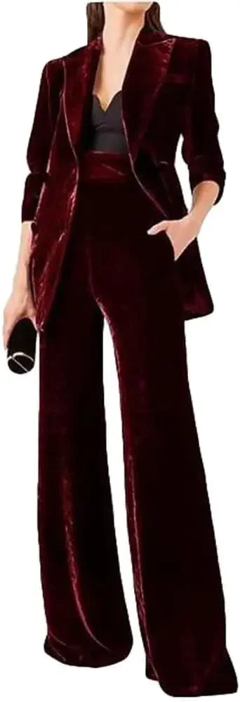 Women's Double Breasted Velvet Suit, 2 Piece Business Meetings and Office wear, Wedding banquets, Dinners and Dances