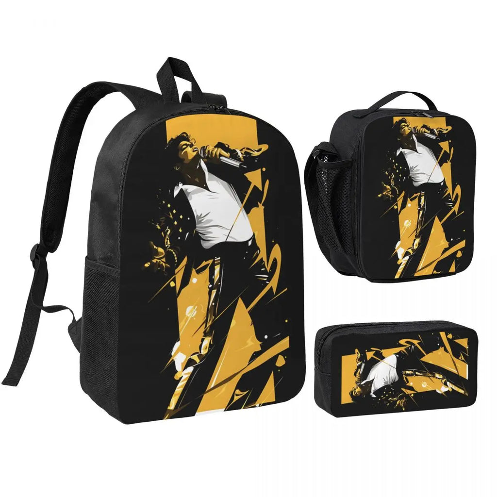 MJ Pop Legend Music 3pecs/set Backpack for Student Shoulder Bag Lunch bag Pencil Case