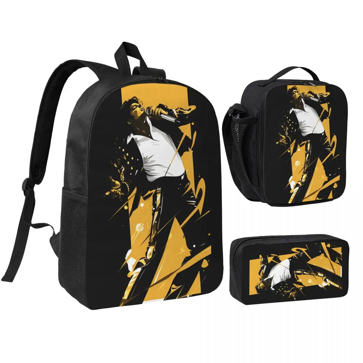 MJ Pop Legend Music 3pecs/set Backpack for Student Shoulder Bag Lunch bag Pencil Case
