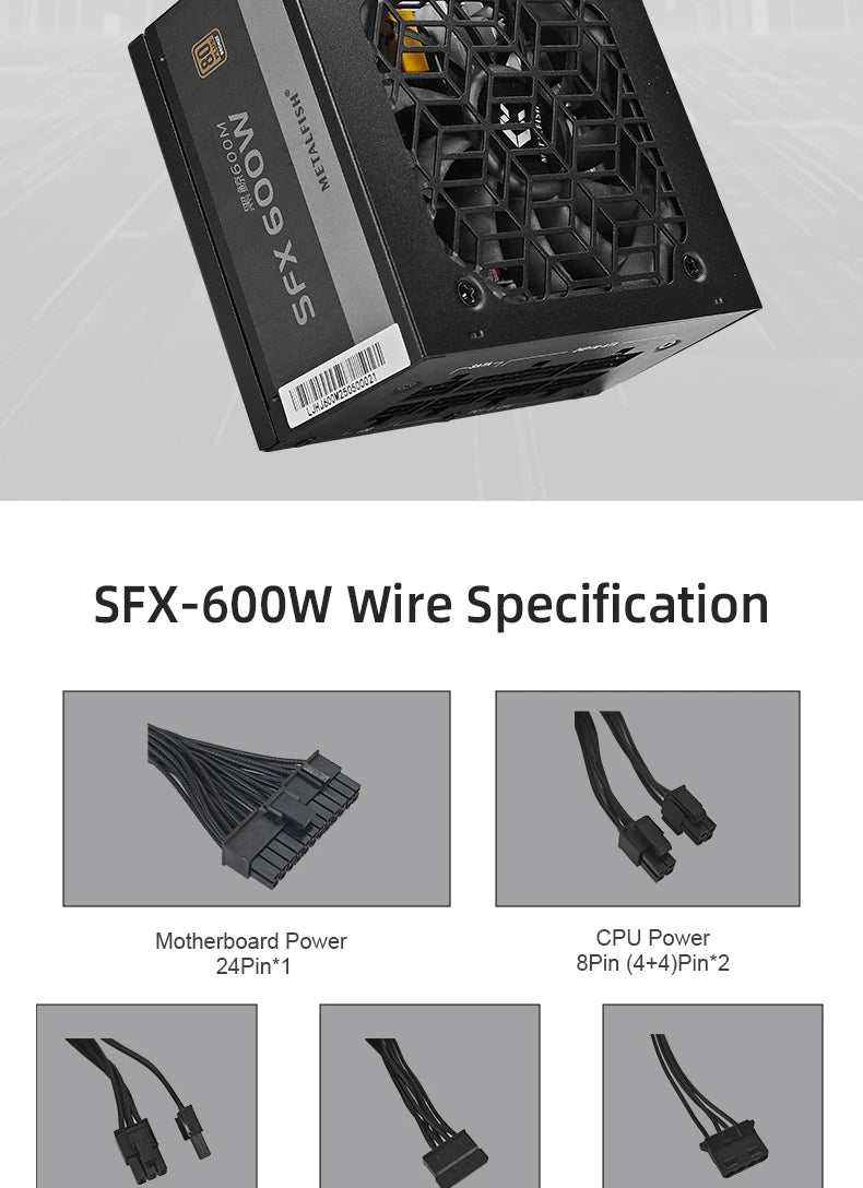 METALFISH SFX 80Plus Bronze 500/600W PSU Black Power Supply Full-Modular For Mini ITX Chassis Small Computer Case 100/240V Input
