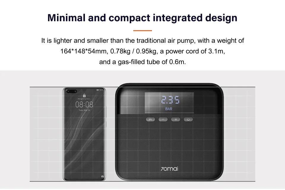 Original 70mai Portable Air Compressor Tire Inflator Air Pump for Car Tires DC 12V Tire Pump Preset tire pressure For Bike Ball