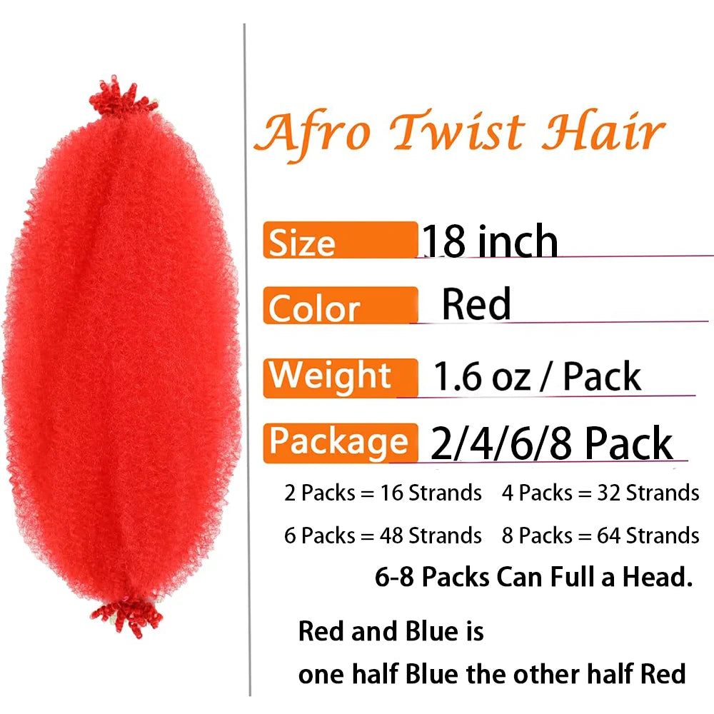 Springy Afro Twist Hair 18 Inch 2-8 Packs Blue and Red Color Pre Fluffed Marley Twist Braiding Hair for Black Women Synthetic