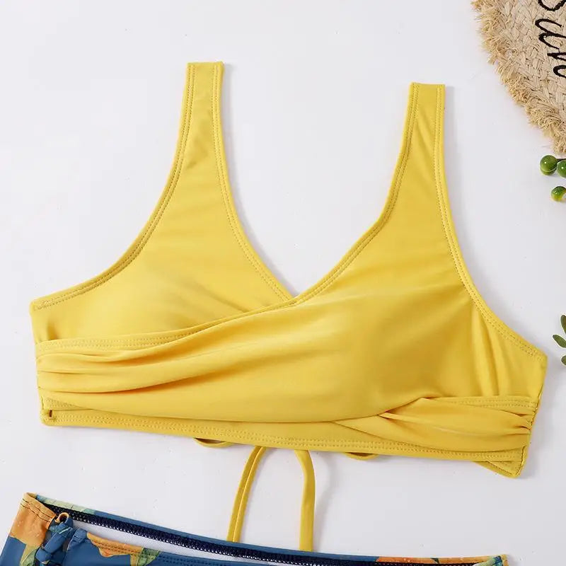 Alluring Bikini Sculpting Padded Backless Bikini Tieside Adjustable Halterneck Bikini Ruffled Beachwear Seamless Swimwear
