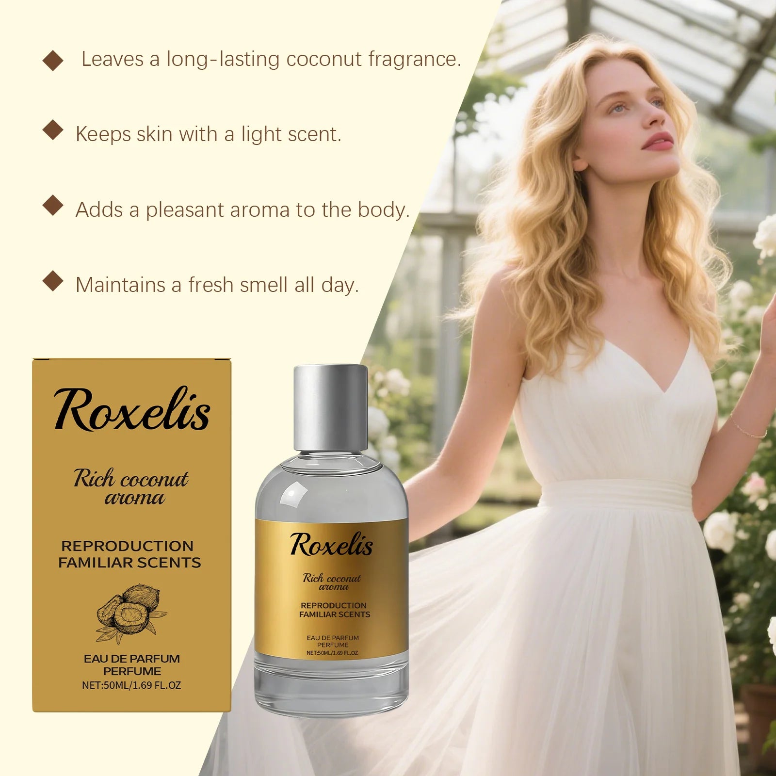 ROXELIS 50ml Fragrance Spray for Women Elegant Sweet Natural Scent Long Lasting Fragrance Portable for Daily Commute Dating