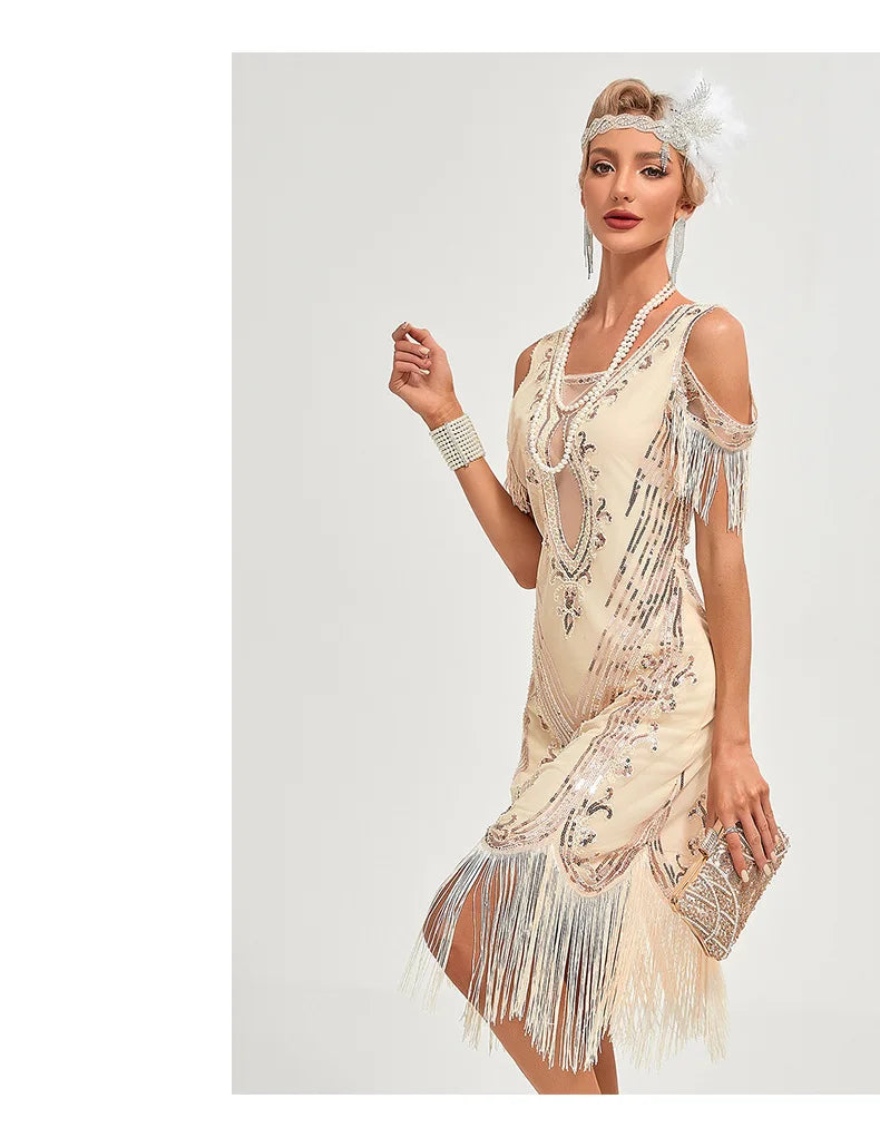 Vintage 20s 1920s Dress The Great Gatsby Womes Sequins Tassel Fringe Evening Dress New