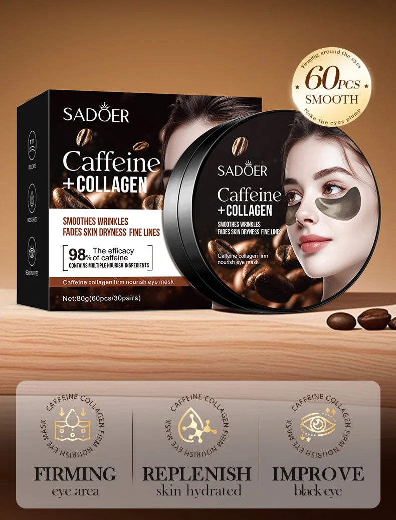 60/120pcs SADOER Caffeine Crystal Collagen Eye Mask: Moisturizing Eye Patches for Eye Care Ant -Aging Anti Wrinkles Skin Care