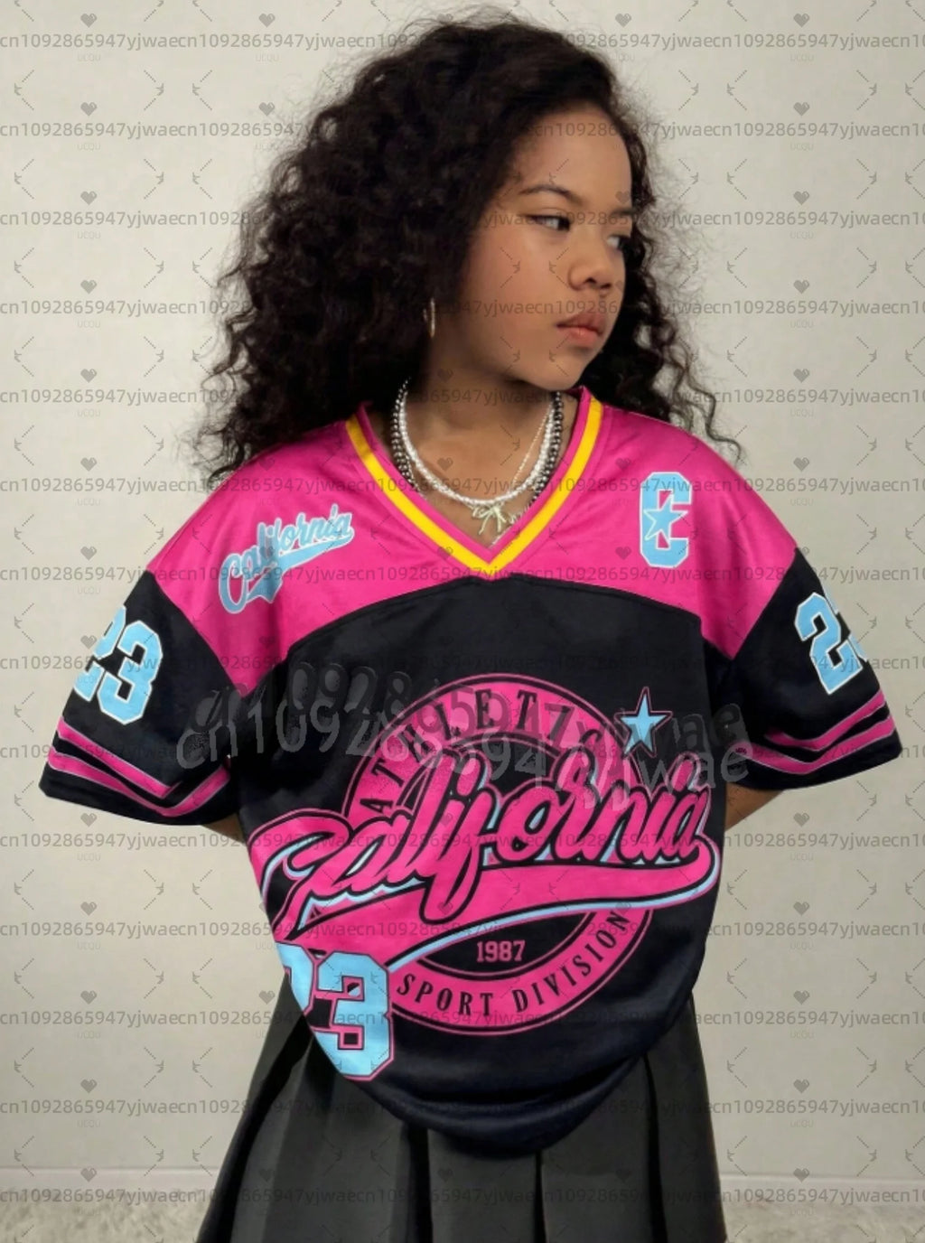 2026 Girls California No.23 Fashion V-Neck Tee Comfortable And Versatile Top Y2k Street Retro Hip Hop Child-parent Sports Jersey