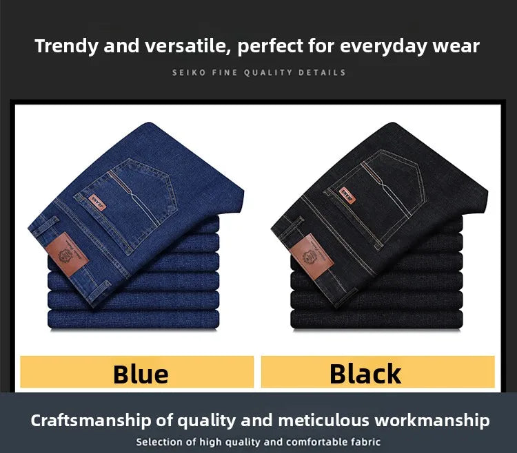 2026 New Men's Straight Denim Pants  Brand Clothes Black Blue  Jeans Classic Washed Stretch Cotton Business Casual Pants