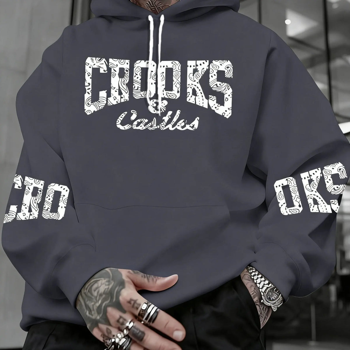 Men's Crooks & Castles Hooded with Iconic Print - Loose Fit Streetwear Hoodie, Slight Stretch Fabric, Machine Washable Winter
