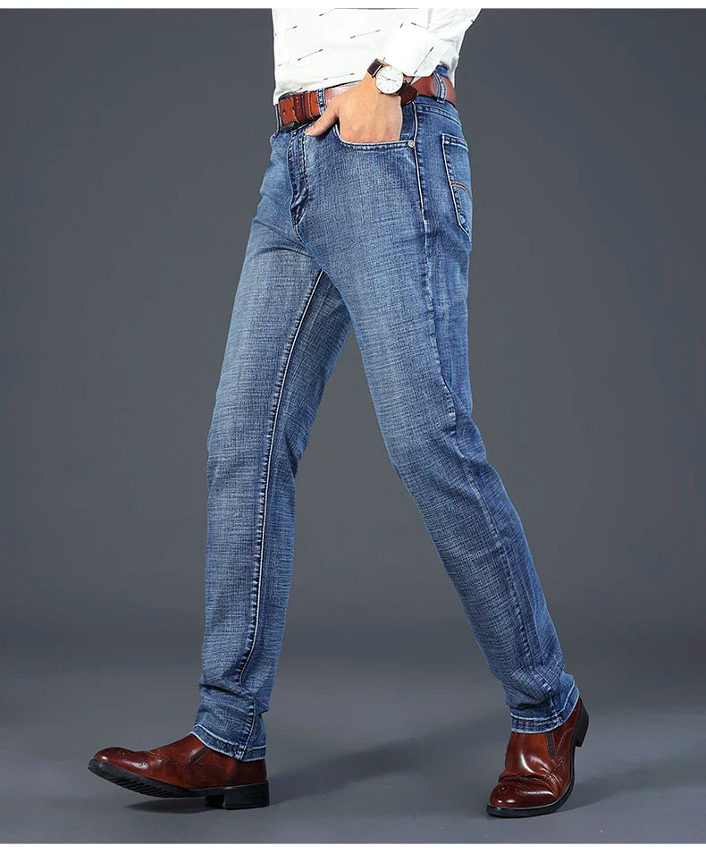 Men Fashion Straight Jeans Men 2026 New Stretch Slim Fit Pants Comfortable Soft Business Denim Trousers Male Brand Clothing