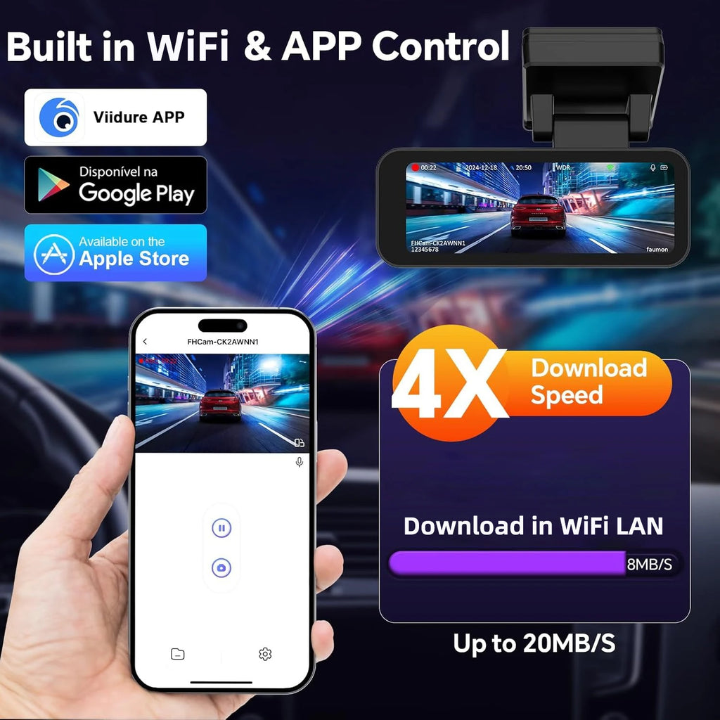 Dash Cam Dual Lens 4K UHD Recording Car DVR GPS WDR Night Vision Video Recorder Wi-Fi Room Black Box 1080P Rear View Camera