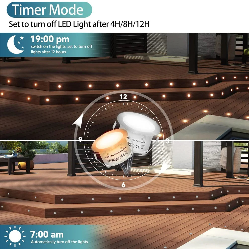 10pcs RGB LED Deck Light with Remote Control DC12V IP67 Waterproof Underground Lamp Dimmable Garden Stair Landscape Lighting