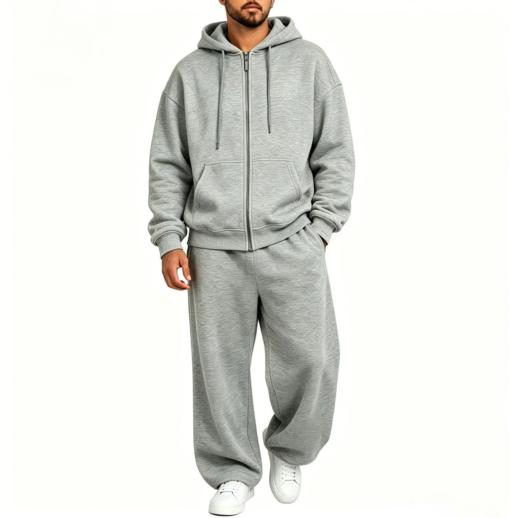 Women's Autumn Winter Fleece-lined Warm Tracksuits Zip-up Hooded Sweatshirt And Drawstring Pants Two Piece Set