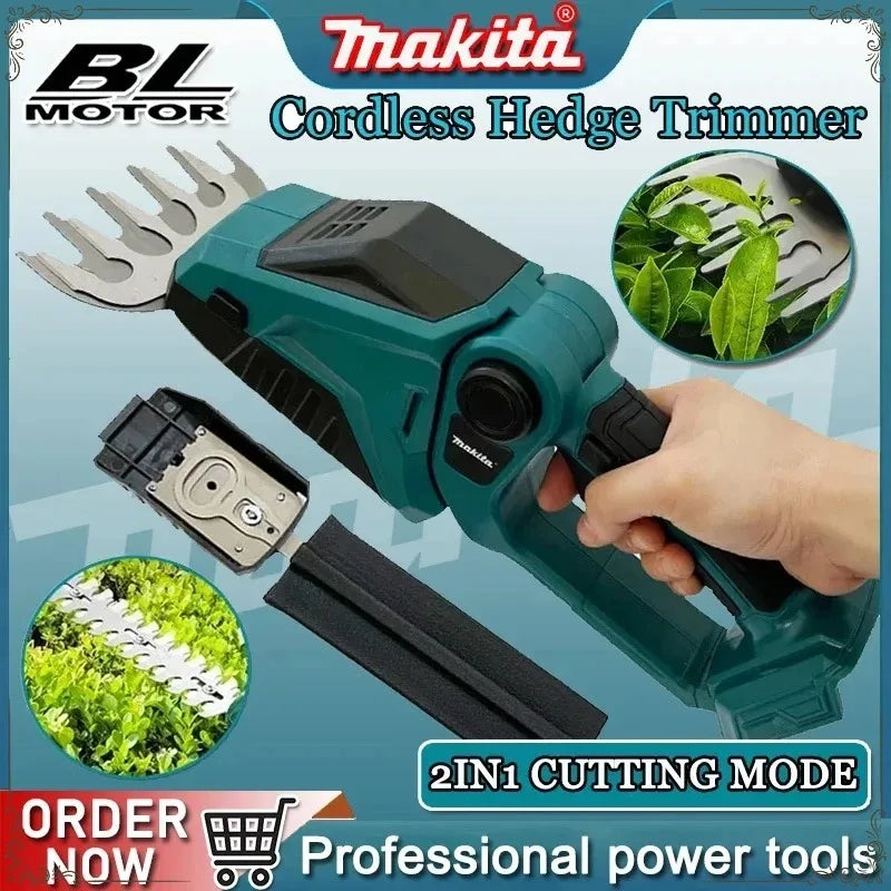 Makita 2-in-1 Mini Handheld Electric Grass Shears Operated Shrubbery Trimmer for Garden Cordless Hedge Trimmer For 18V Battery