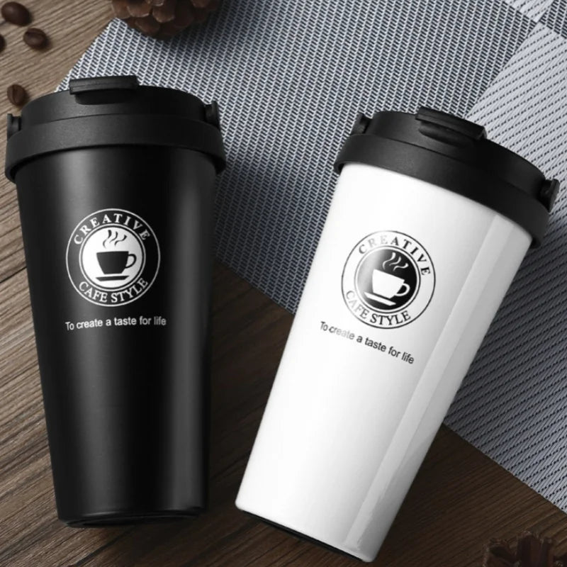 New American Simple Coffee Cup Portable Office Large-capacity Double-layer Vacuum Thermos Cup with Rope Seamless Lined Mug