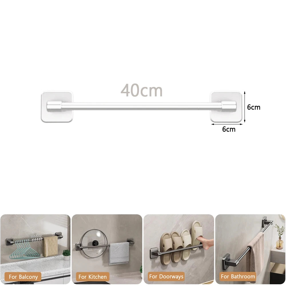30/40/50/60cm Towel Bar Bathroom Nail-free Towel Rack Grey White Wall Mounted Bath Towel Rack Kitchen Pot Cover Rack Shoe Racks