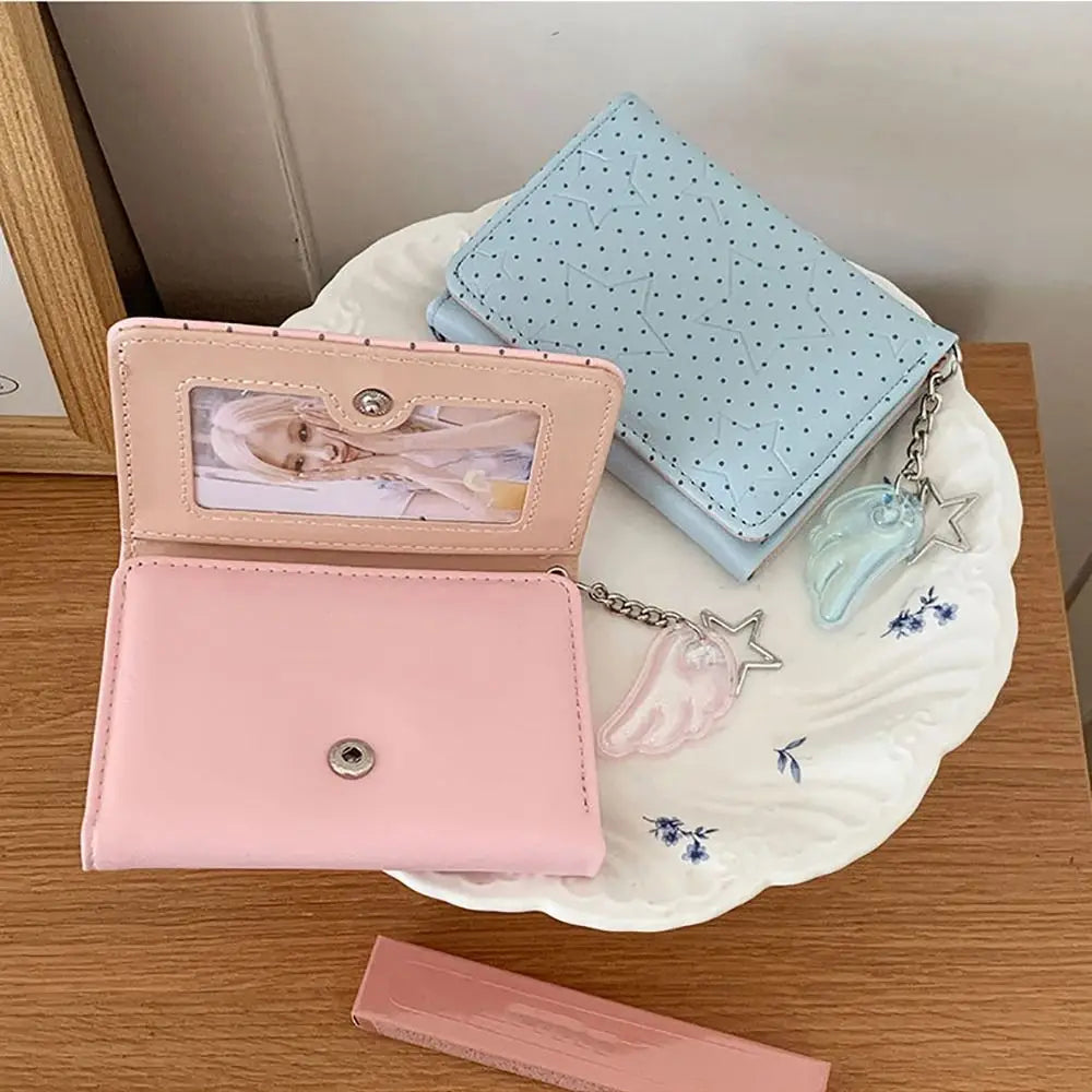 Fashion Y2K Tri-fold Wallet Wing Pendant Star Dot Coin Purse Zipper Clouse Multicolor Women's Wallet for Students