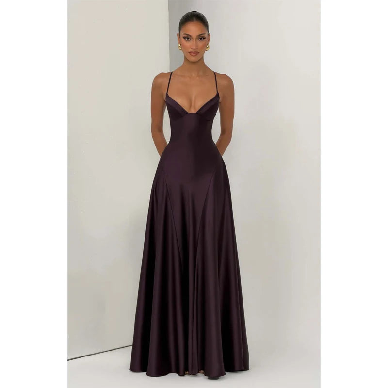 Solid Satin Cowl Neck Women's Dress Elegant Sleeveless Ruched Waist Fishtail Bodycon Lady Vestido 2026 Summer Party Dresses
