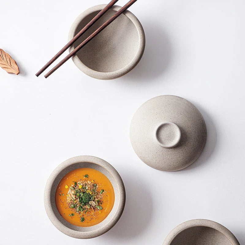 Frosted Coarse Pottery Bowl Vintage Soup Bowl Yogurt Dessert Bowl Appetizer Bowls Snack Sashimi Bowls Restaurant Tableware