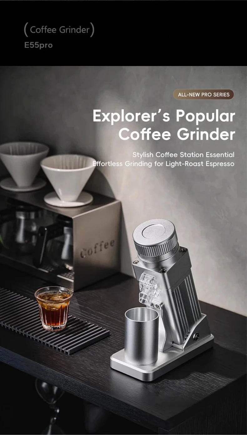 Electric Coffee Grinder 55MM Espresso Cone Burr Stepless Fineness Adjustment Brew Bean Grinder Black White