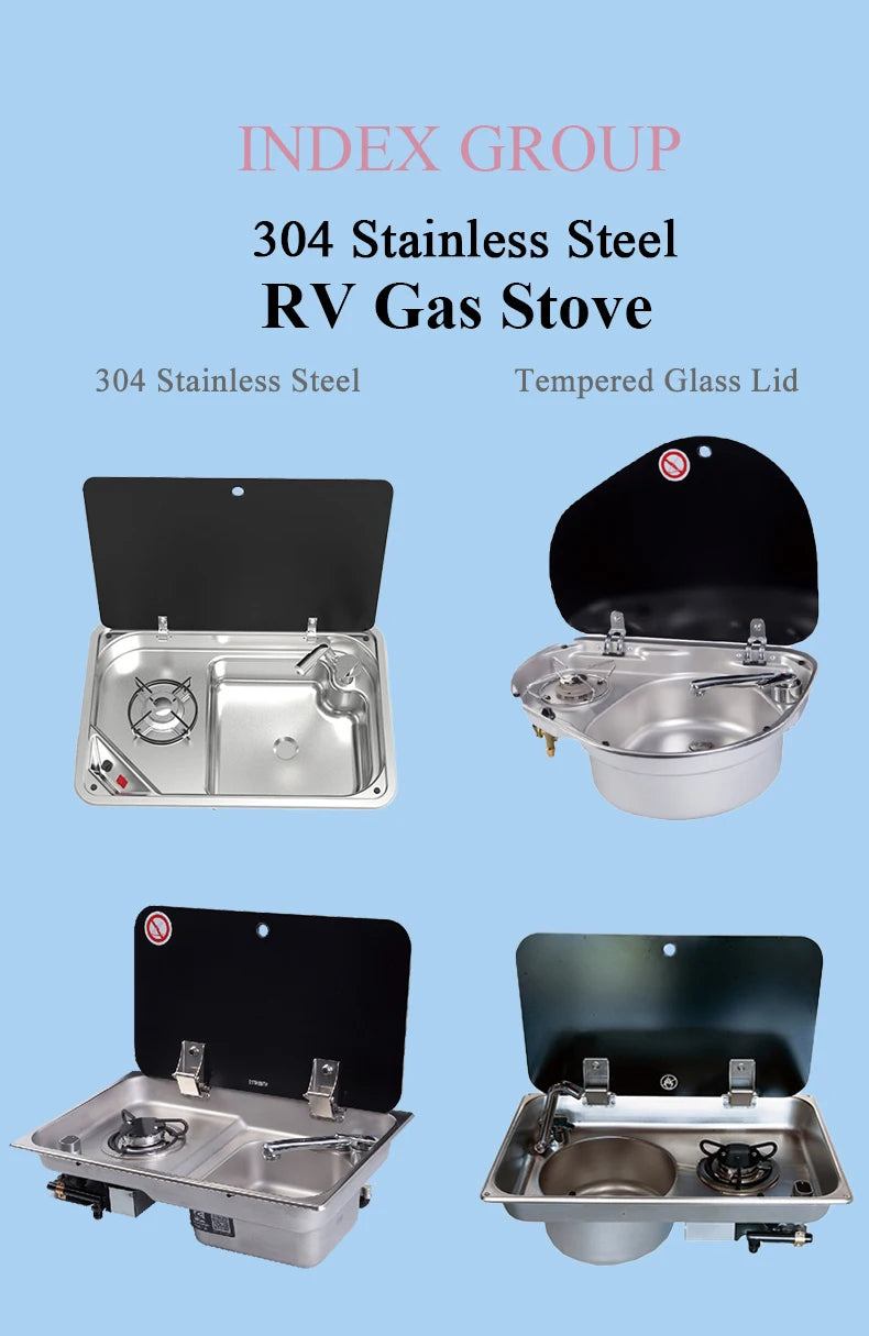 SY-600R/L Stainless Steel RV Gas Stove Tempered Glass Lid Motorhome Gas Stove Trailer Gas Stove