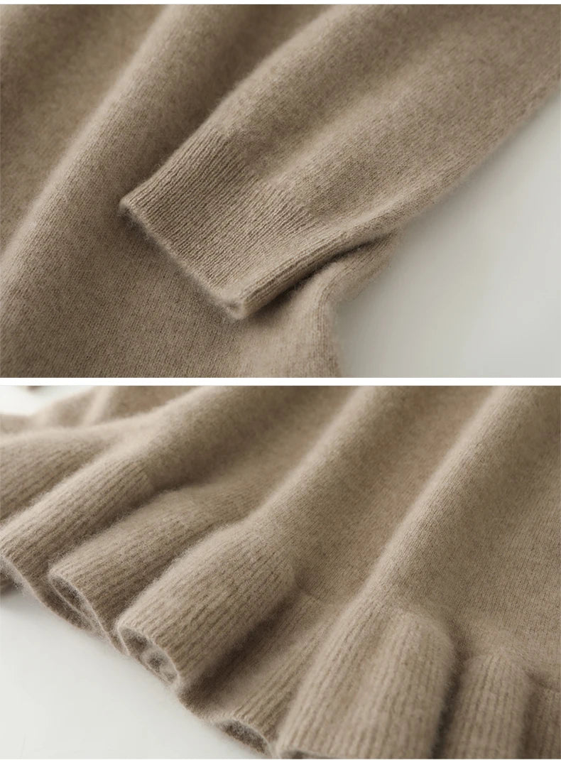 Women's Pure Wool Knitted Dress, High Collar, Pleated, Casual, Fashionable, Warm, 2024 Autumn And Winter