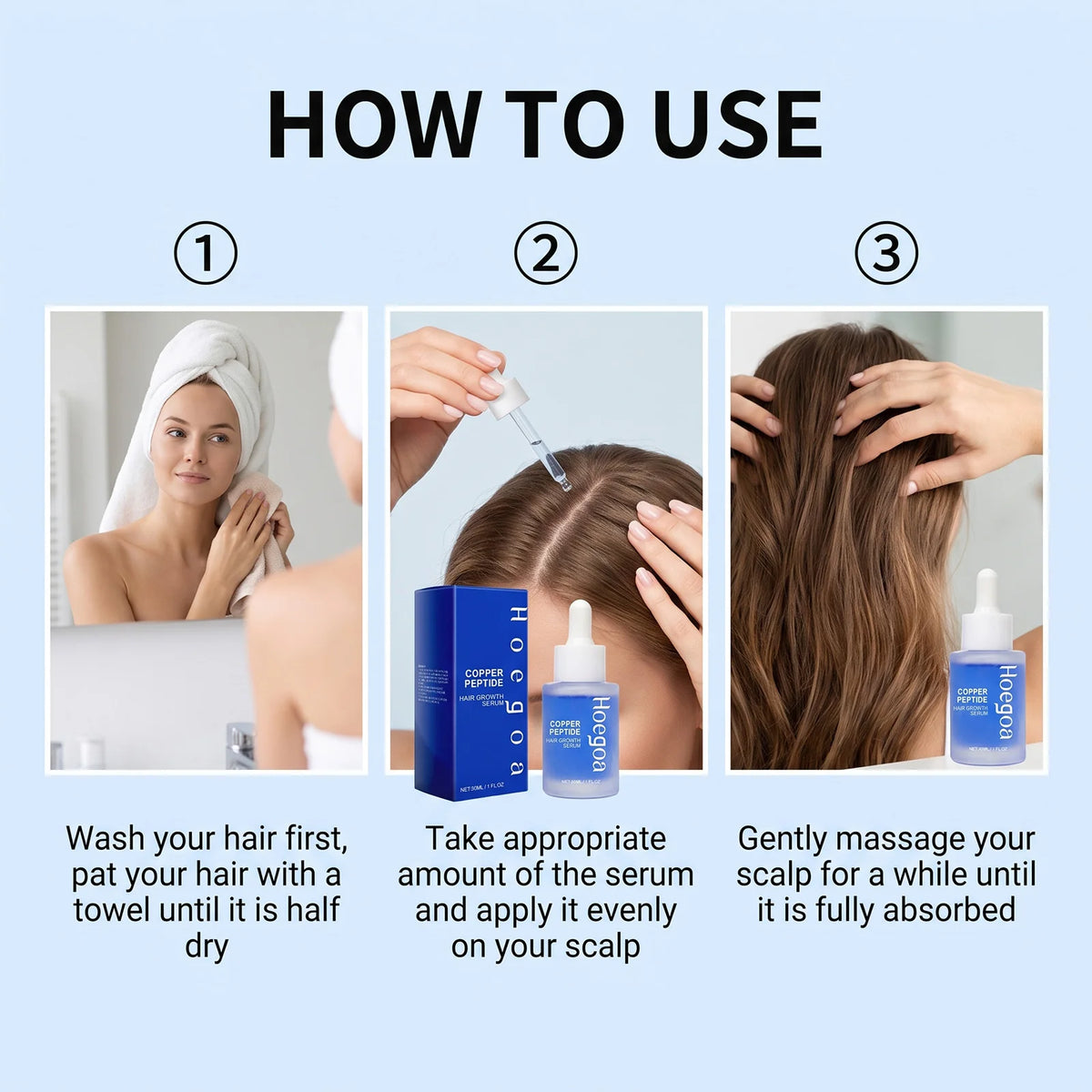 Copper Peptide Hair Care Serum Scalp Health Support Root Strengthen Thicker Appearance Weak Thinning Hair Use