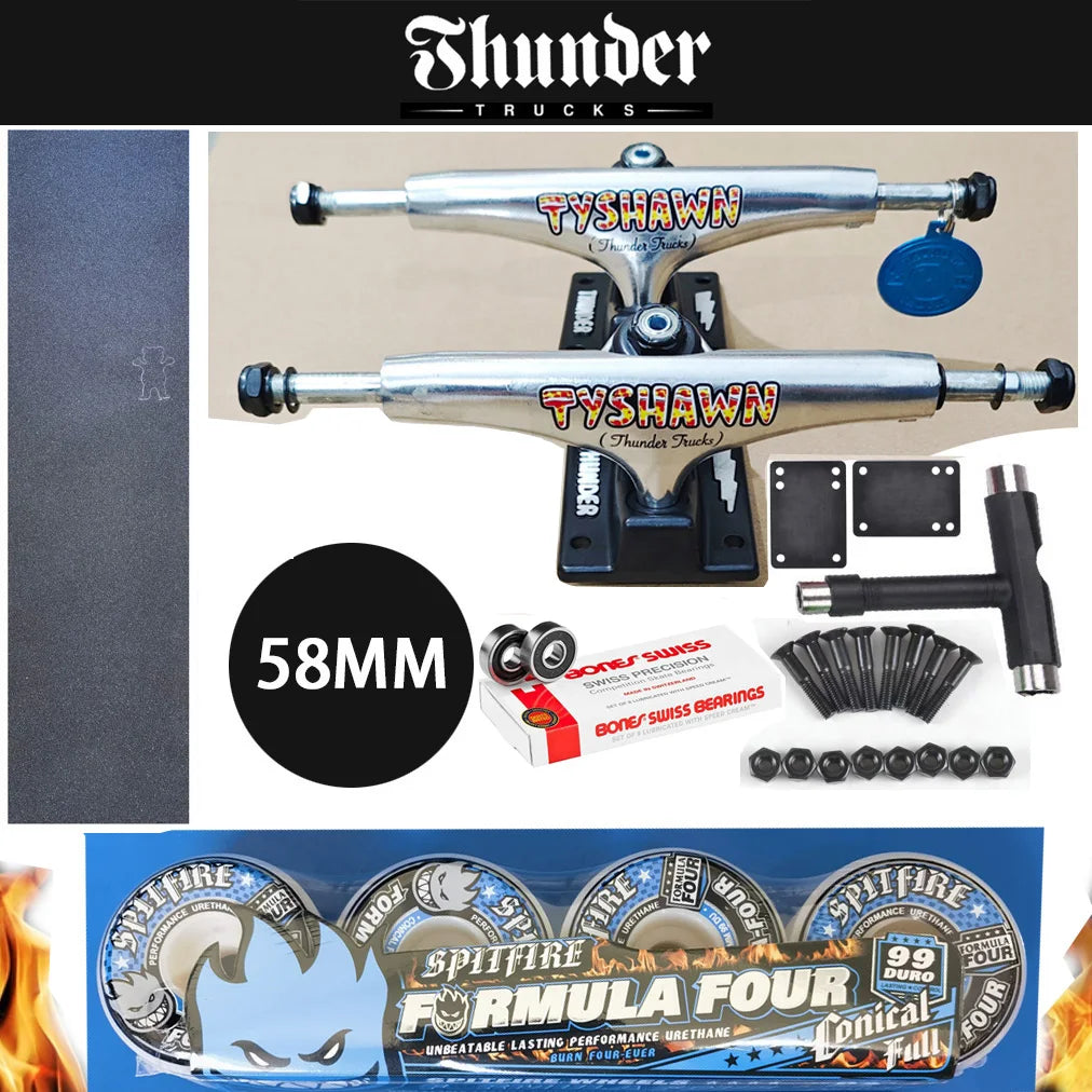 THUNDER Skateboard Trucks 147 Size for 8 Inch Decks, Plus Pro Chrome Steel BNS Bearings Grip Tape Skateboards and SF Wheels