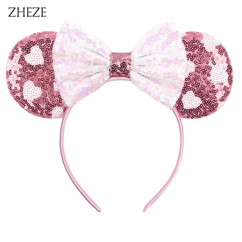 New Valentine's Day Mouse Ears Headband For Girls Women Sequins Love 5"Bow Hairbands Festival Party DIY Hair Accessories Femmes