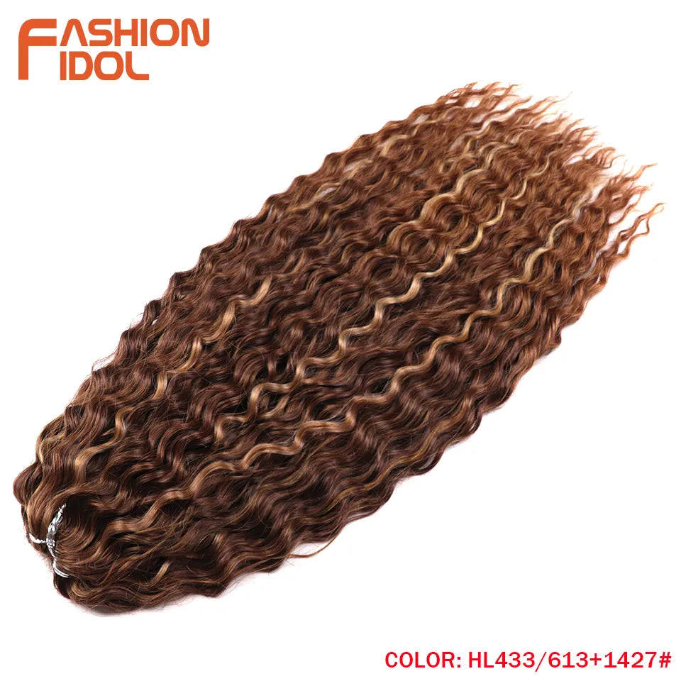 FASHION IDOL 24 Inch Ariel Hair Synthetic Crochet Curly Hair Water Wave Braid Hair Ombre Pink Deep Wave Braiding Hair Extensions